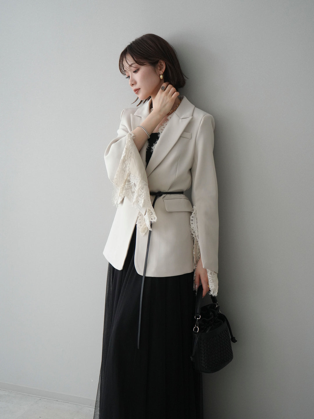 [SET]レースレイヤードスリットジャケット+選べるアクセセット(2set)