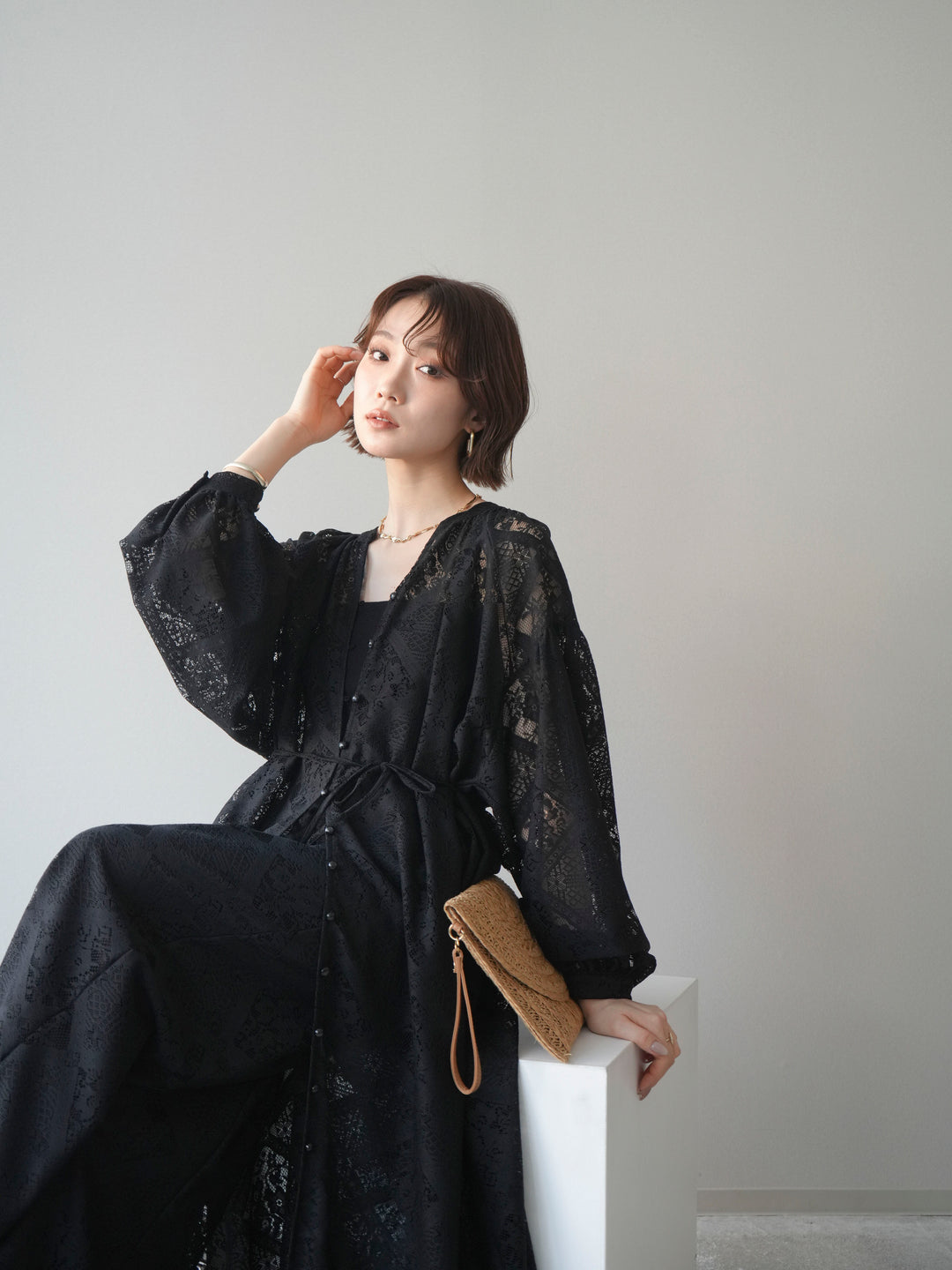 [SET]シアーレースロングガウン+シアーレースイージーパンツ(2set)