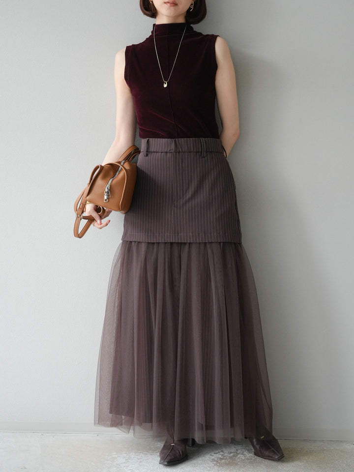 [予約]シアーベロアプチネックノースリーブトップス/ブラウン