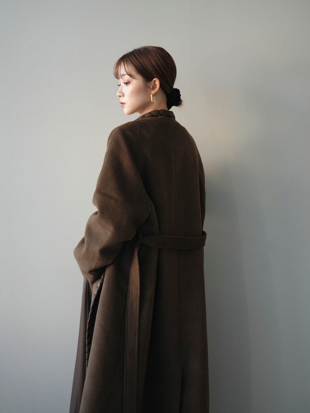 [予約]ハンドステッチ裏中綿ロングコート/brown