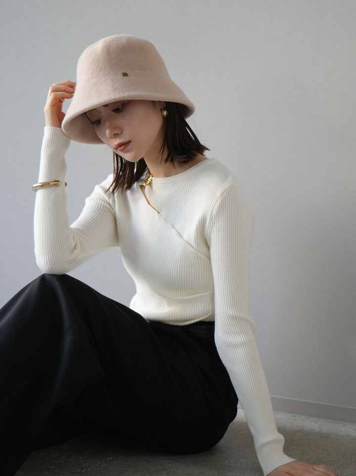 [予約]ゴールドモチーフデザインリブトップス/ホワイト