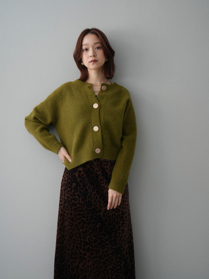 [SET]BIGボタンニットカーディガン+レオパードベロアナロースカート(2set)
