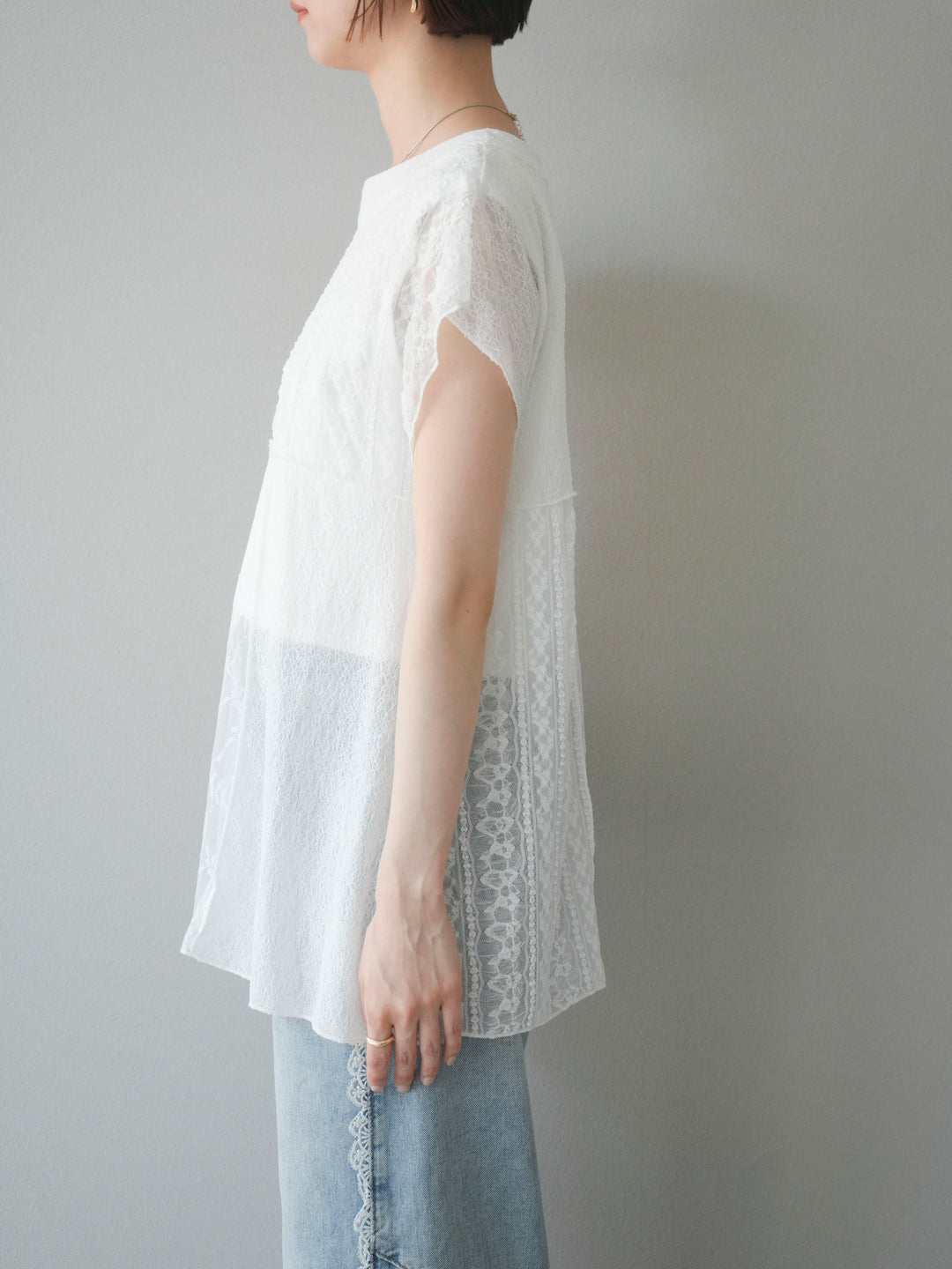 【預購】拼布蕾絲法式套頭衫/白色