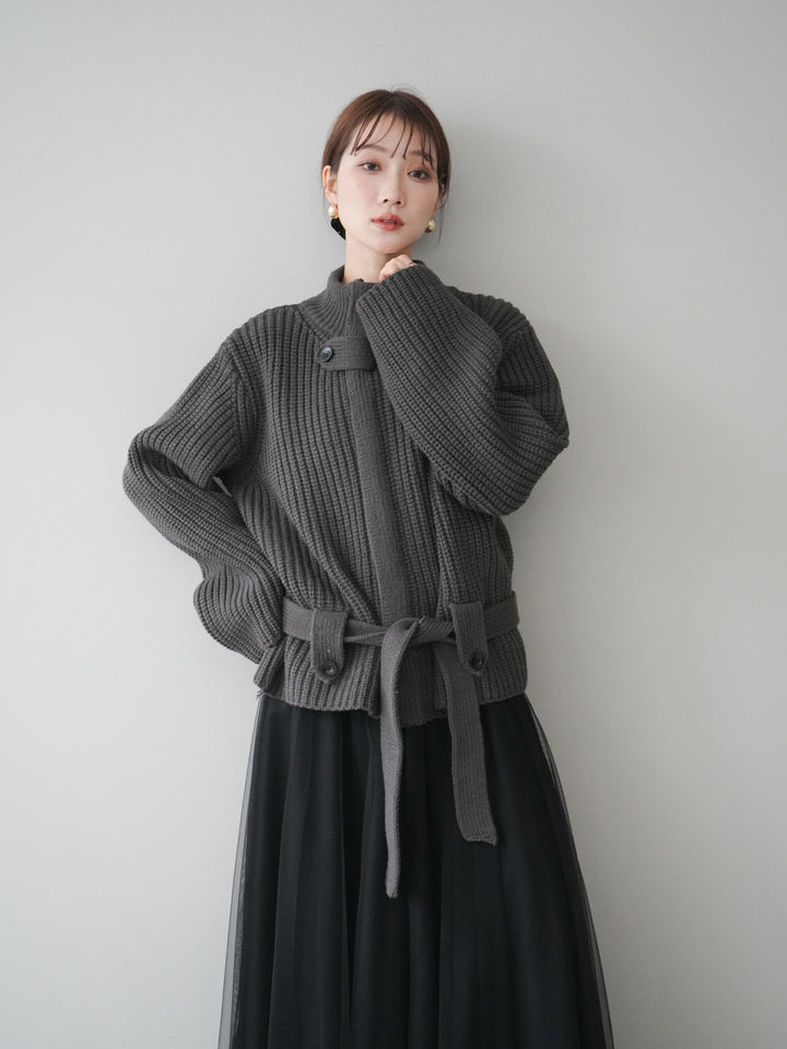 [SET]畦編みボトルネックZIPニットカーディガン+畦編みボトルネックZIPニットカーディガン(2set)
