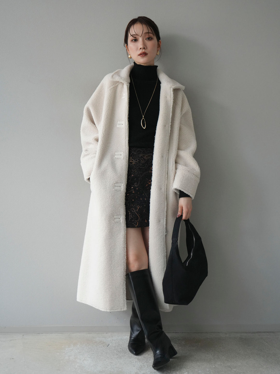 [予約]ボアxムートンロングコート/ivory