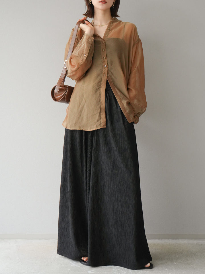 [予約]シャイニーシアーバンドカラーシャツ/カーキブラウン