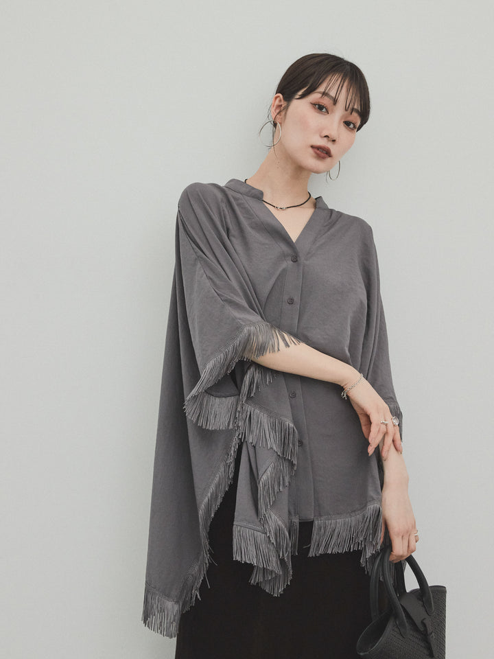 [SET] 方形流蘇斗篷襯衫 + 天鵝絨短裙 (2set)