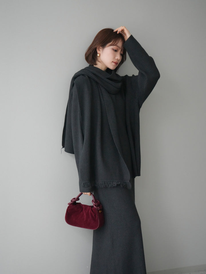 [SET]ストール付キーネックニットSET UP