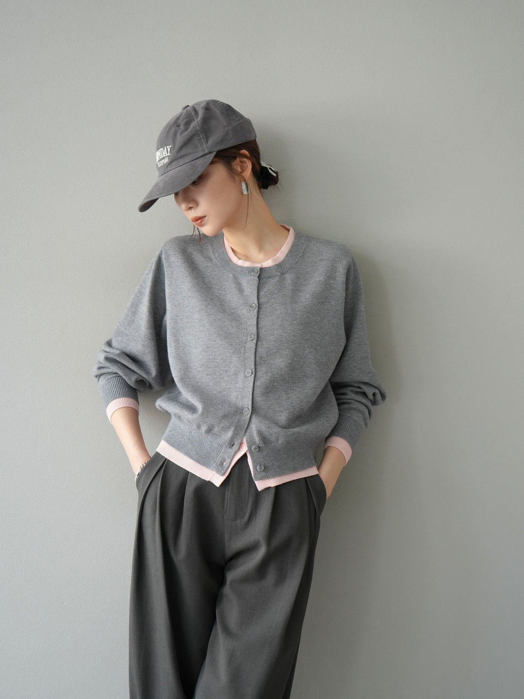 【SET】同色系疊穿開襟衫+雙褶寬褲（2件組）