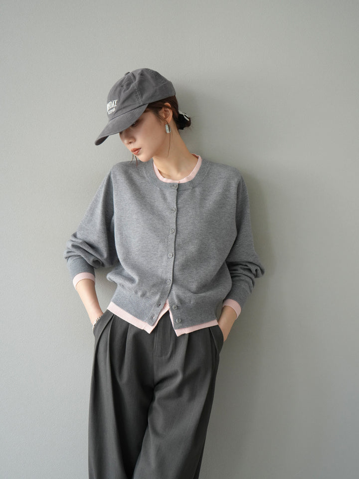 【SET】同色系疊穿開襟衫+雙褶寬褲（2件組）