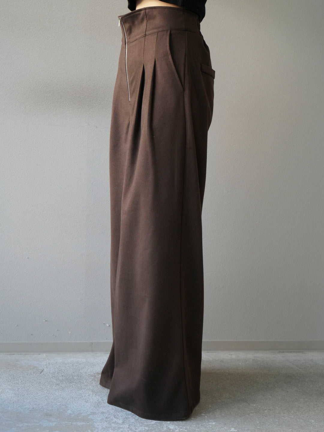 [予約]ウールタッチフロントジップパンツ/brown