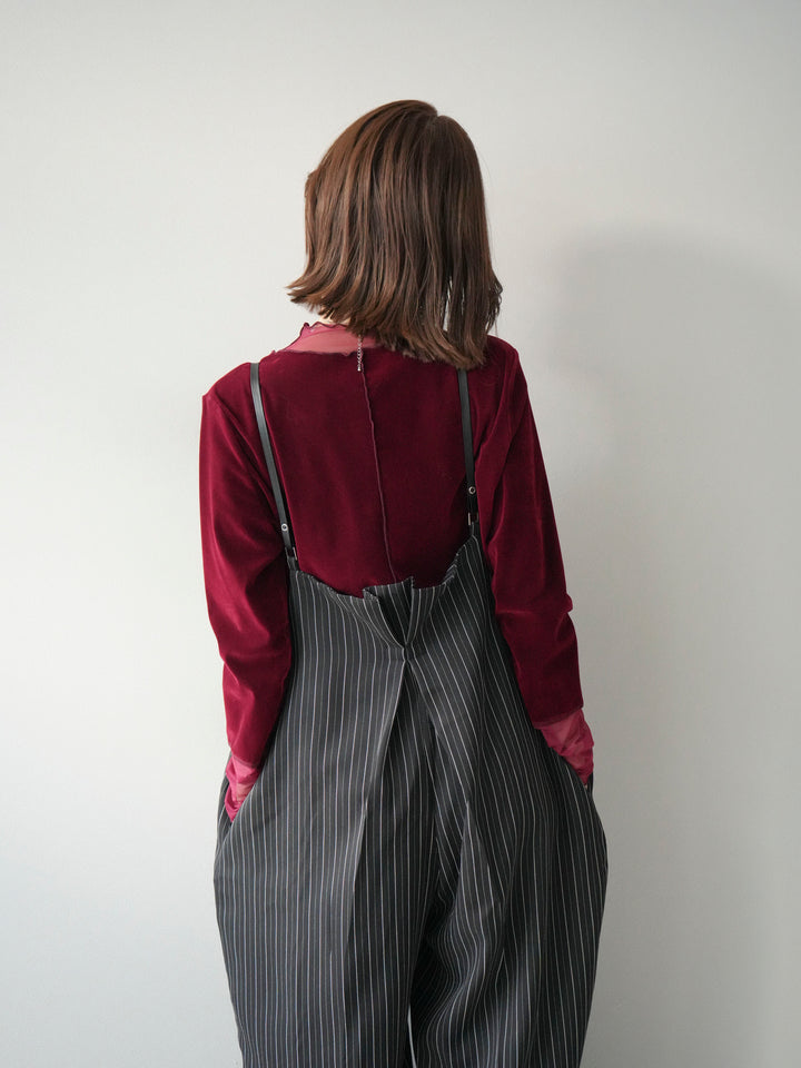 【着回しセット】[SET]ヘリンボーンストライプジレ+シアー切替ベロアトップス+ヘリンボーンストライプサロペット(3set)