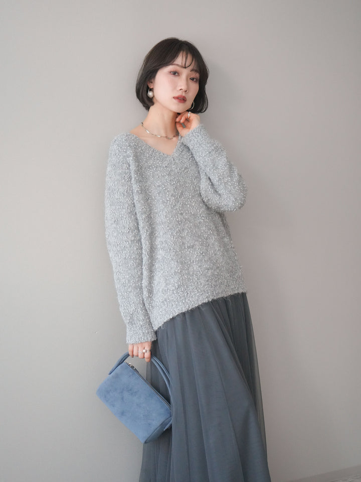 [SET]Vネックスラブニットプルオーバー+選べるアクセセット(2set)