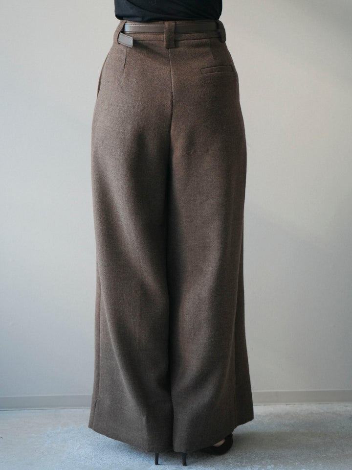 [予約]ウールタッチベルト付ワイドパンツ/brown