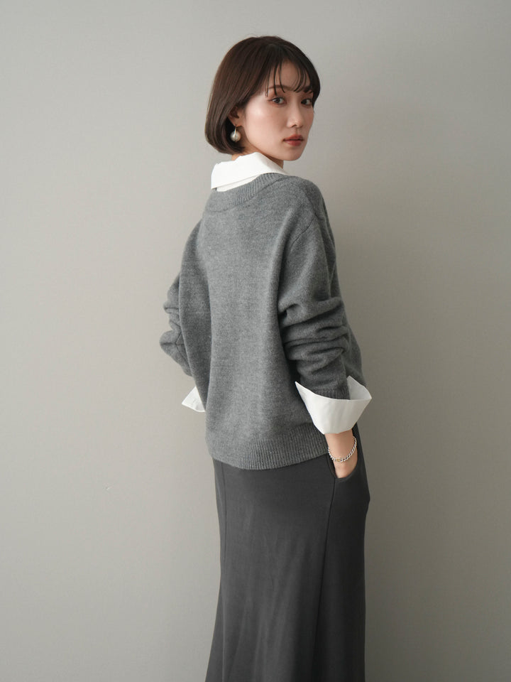 [予約]シャツドッキングVネックニットトップス/gray