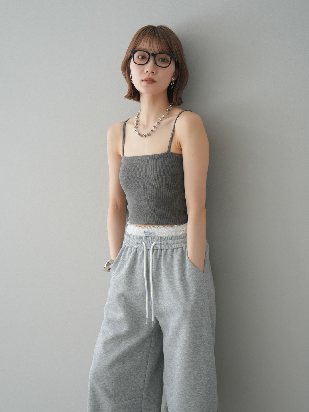 [予約]カップ付テレコリブベアキャミソール/モカ