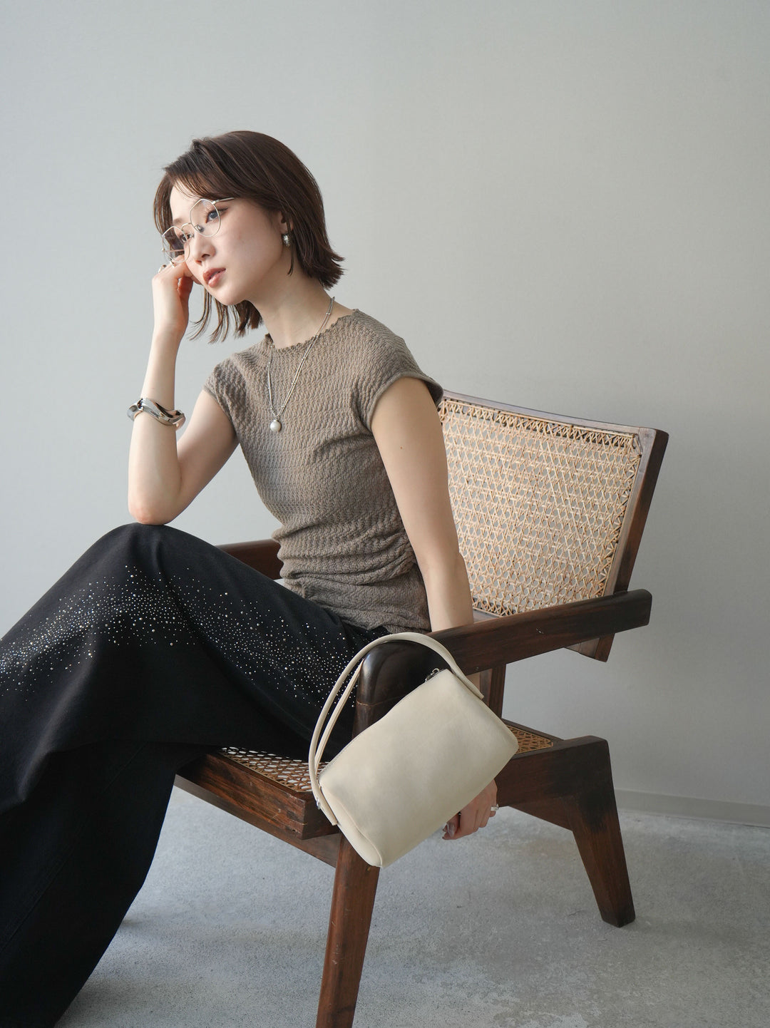 [予約]サイドシャーリングボトルネックノースリーブニットプルオーバー/mocha