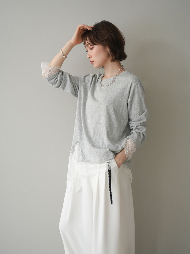 [予約]裾レースコンビカットソー/gray
