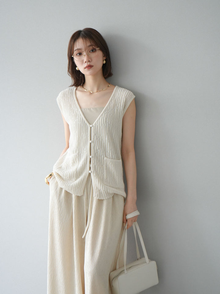 [SET] 波浪夏季針織背心+柳葉寬腿褲（2件套）
