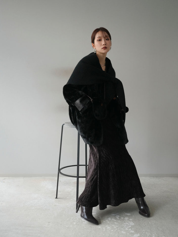 [予約]バッグ付エコファーノーカラーコート/black