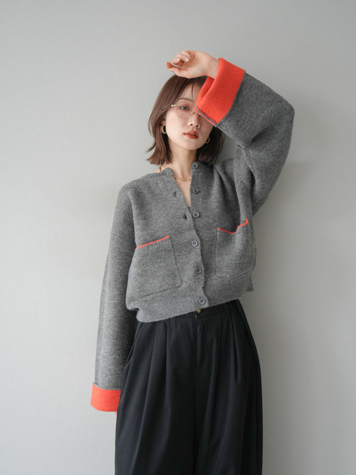 【SET】雙色針織開襟衫+褶襉設計寬褲（2套）