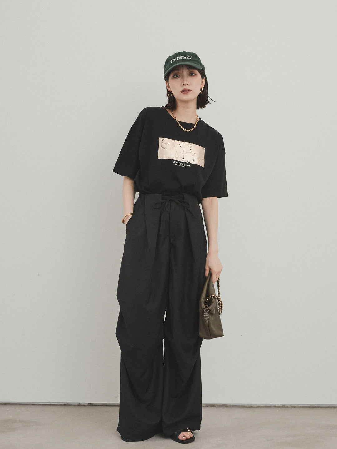 [予約]箔プリントドライタッチコットンTEE /ブラック