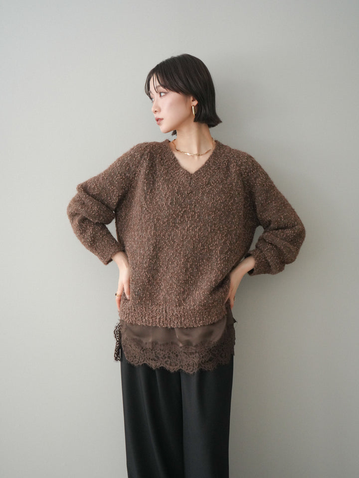 [SET]Vネックスラブニットプルオーバー+選べるアクセセット(2set)