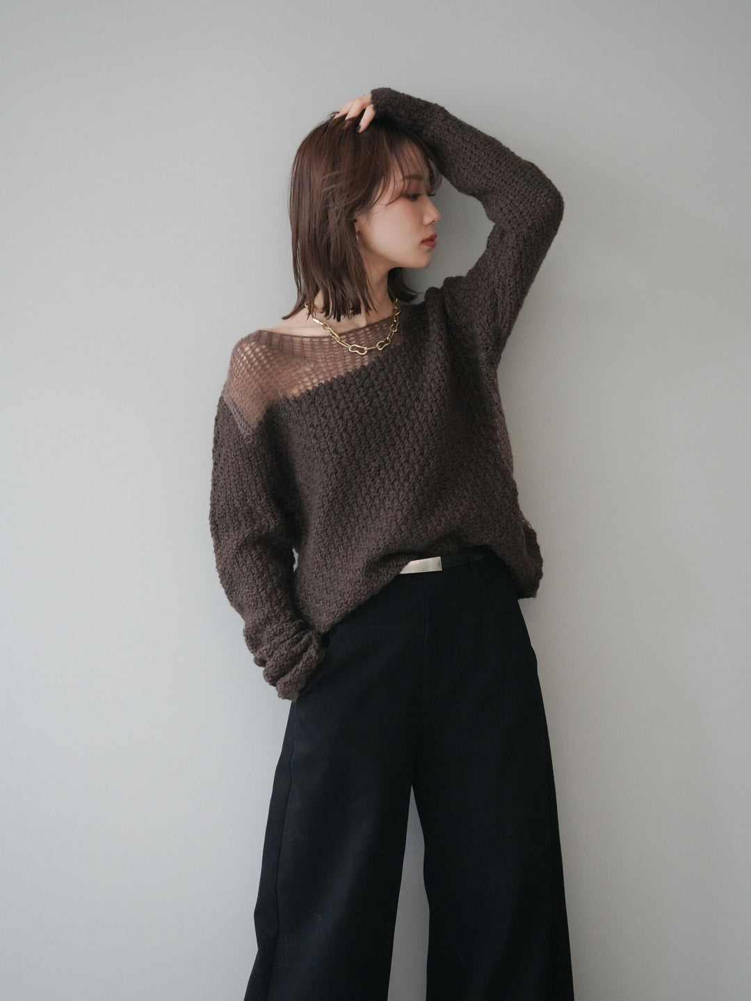 [予約]ダメージデザインニットプルオーバー/brown