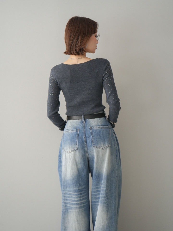 [SET]スパンコールシアーニットトップス+選べるアクセセット(2set)