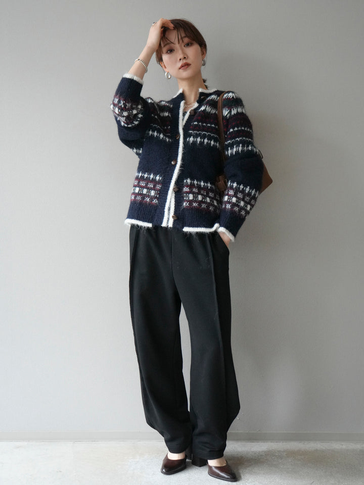 [SET]求心柄ウッドボタンニットカーディガン+2WAYデザインスウェットパンツ(2set)
