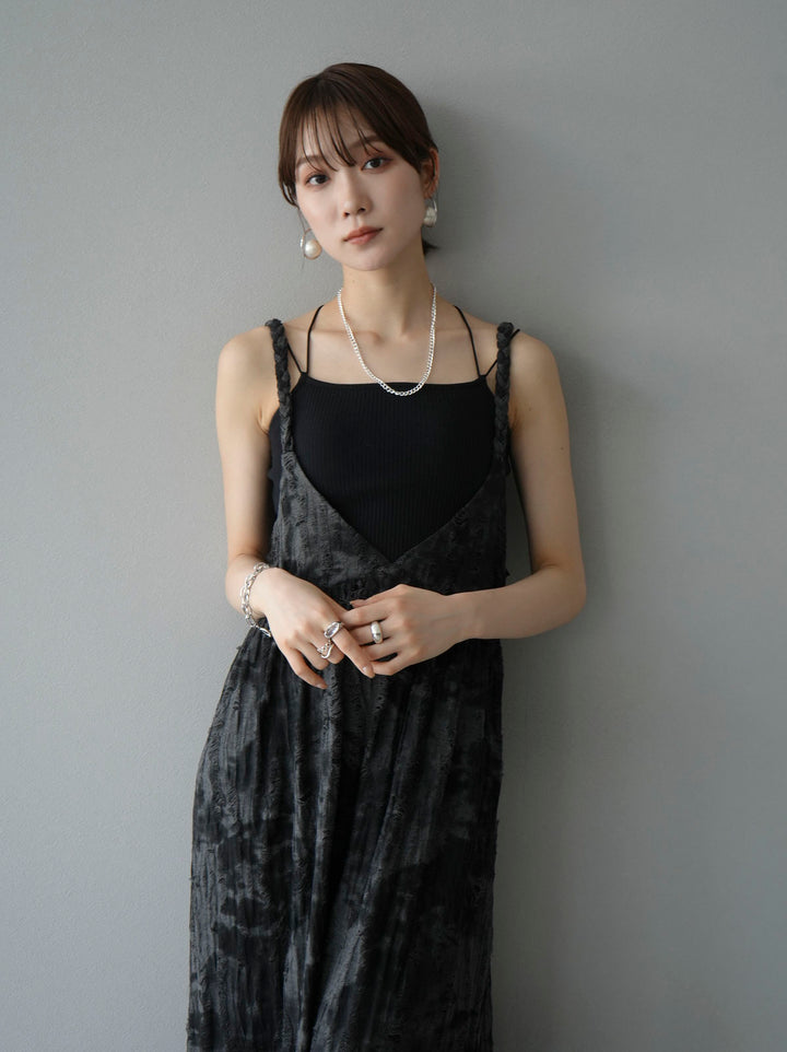 [Pre-order] Damaged Nuance Pattern Braided String Cami Dress/Black