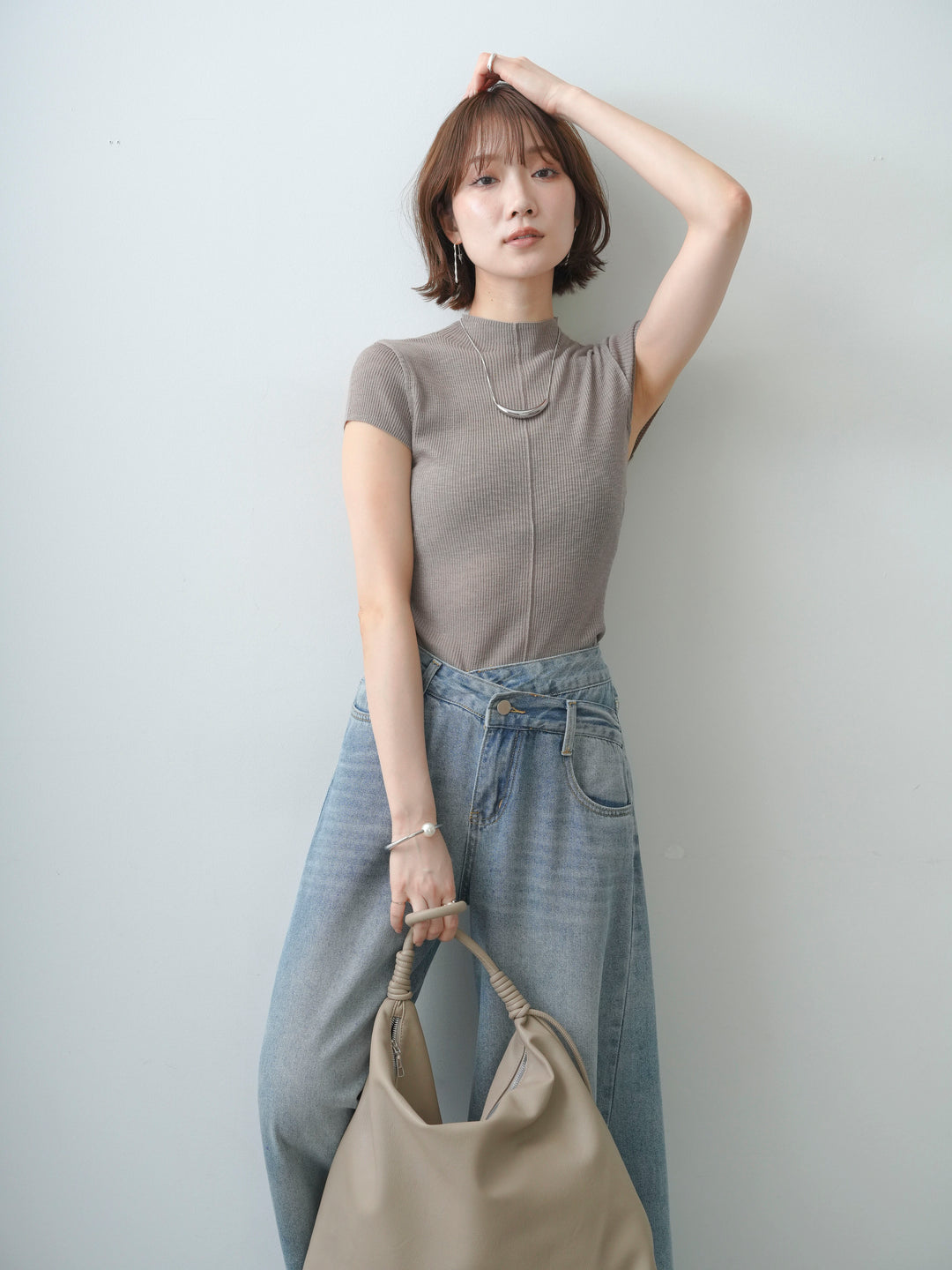 [SET]シアーバックボタンリブニットトップス+シアーバックボタンリブニットトップス(2set)
