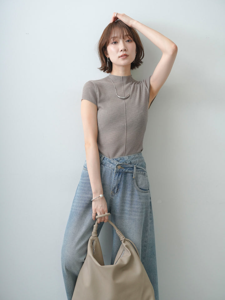[SET]シアーバックボタンリブニットトップス+シアーバックボタンリブニットトップス(2set)