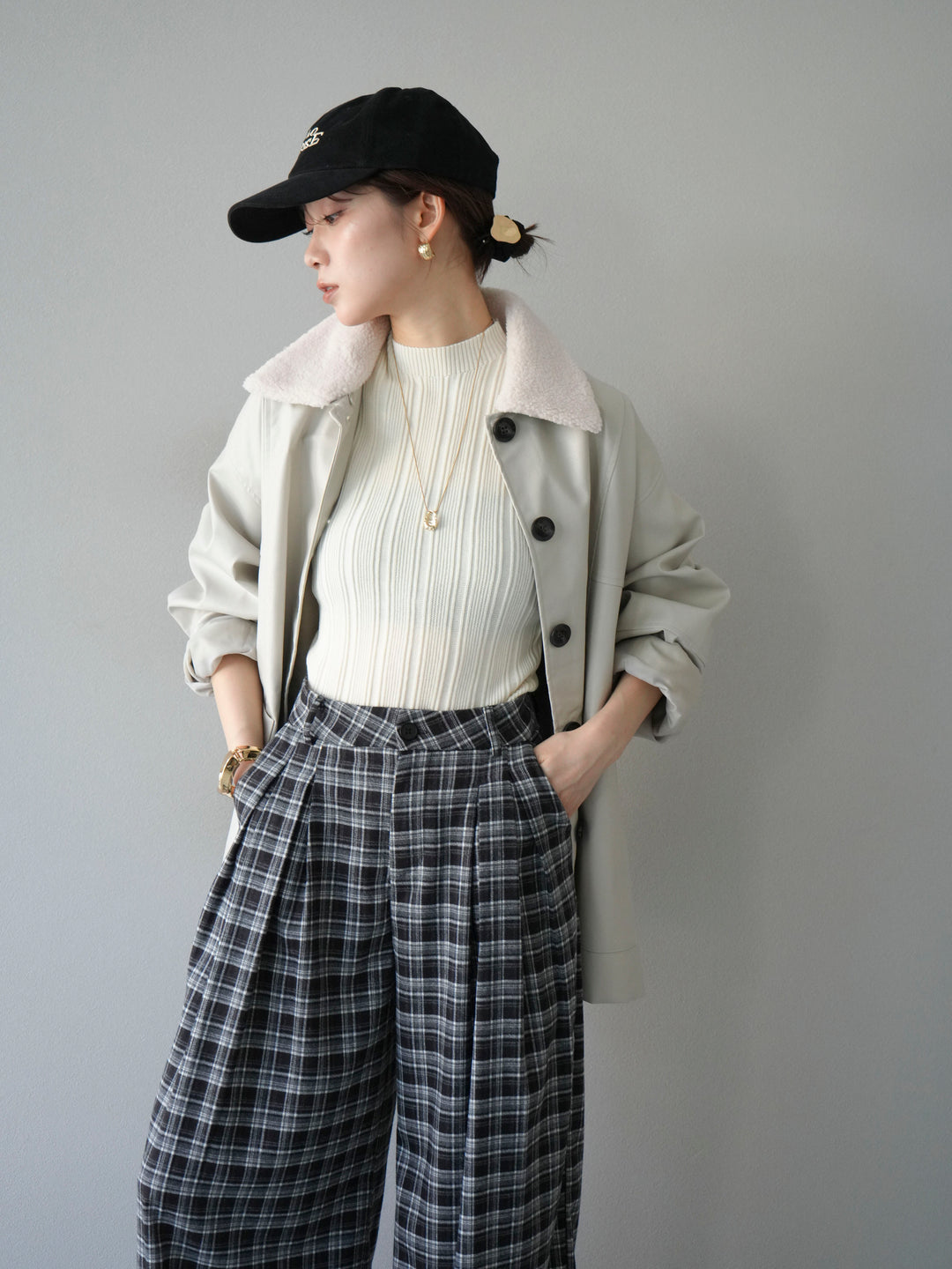 [予約]襟ボアレザーブルゾン/エクリュ