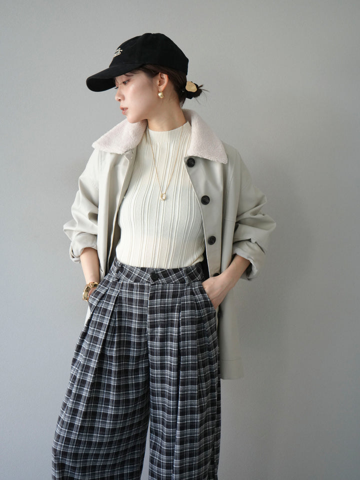 [予約]襟ボアレザーブルゾン/エクリュ