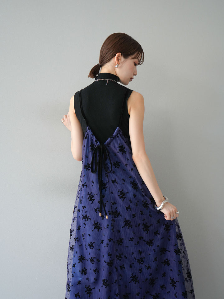 [予約]フロッキーチュールレイヤードベロアキャミワンピース/パープル