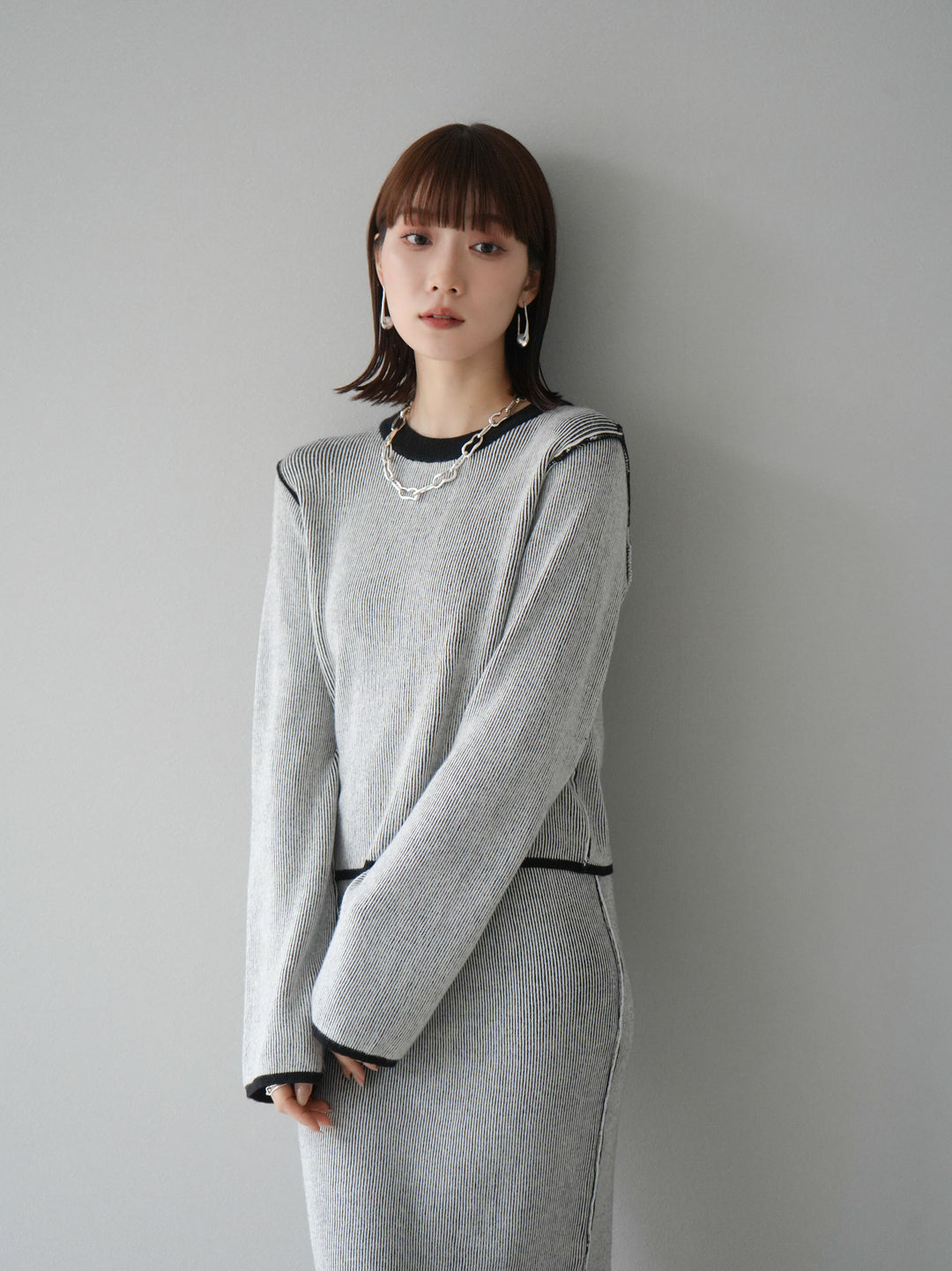 [套裝] 雙面配色羅紋針織套頭衫 + 可選飾品套裝（2 套）