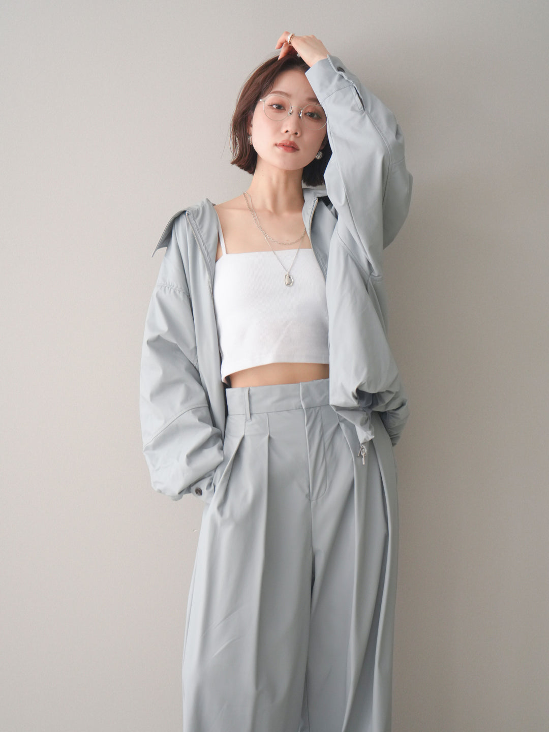 [予約]ウォッシャブルフェイクレザーバルーンジャケット/blue