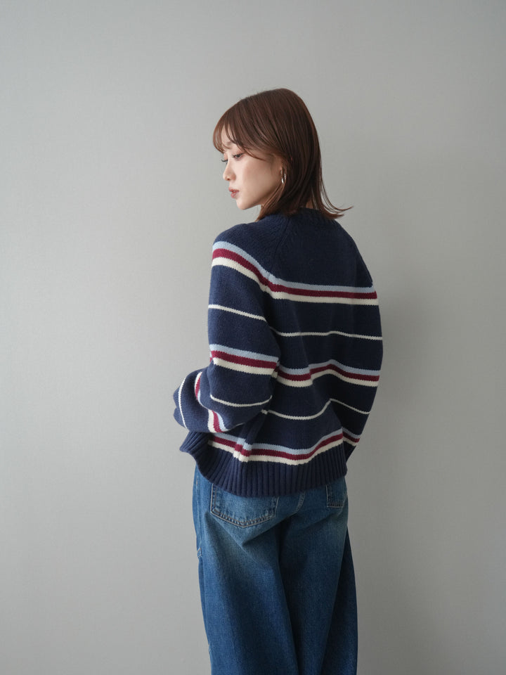 [予約]ランダムボーダーニットカーディガン/navy