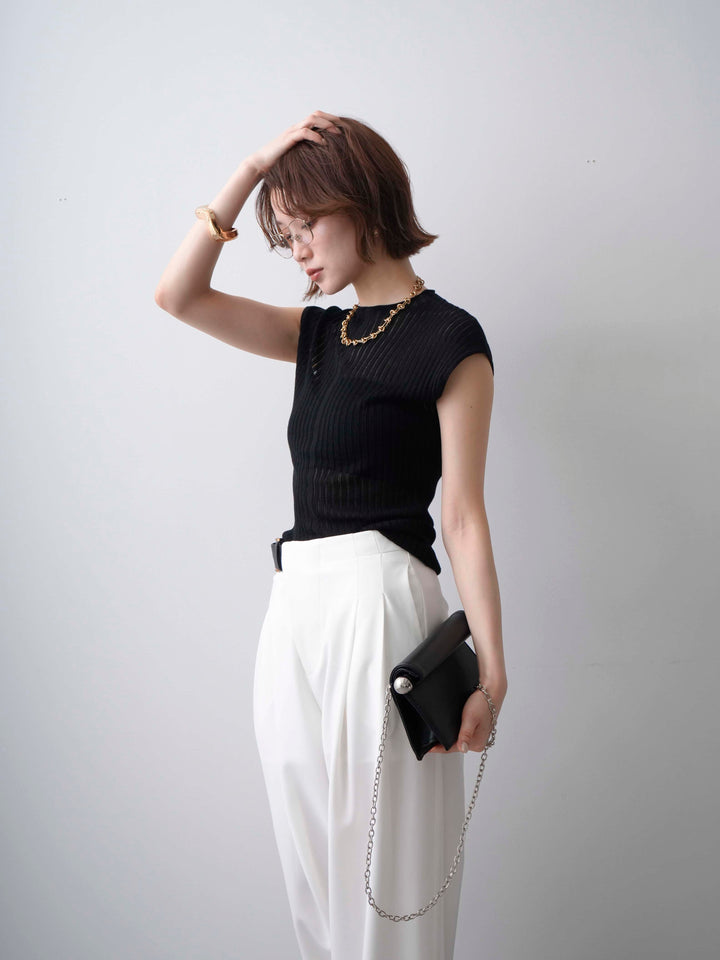 [予約]シアーリブフレンチニットトップス/black
