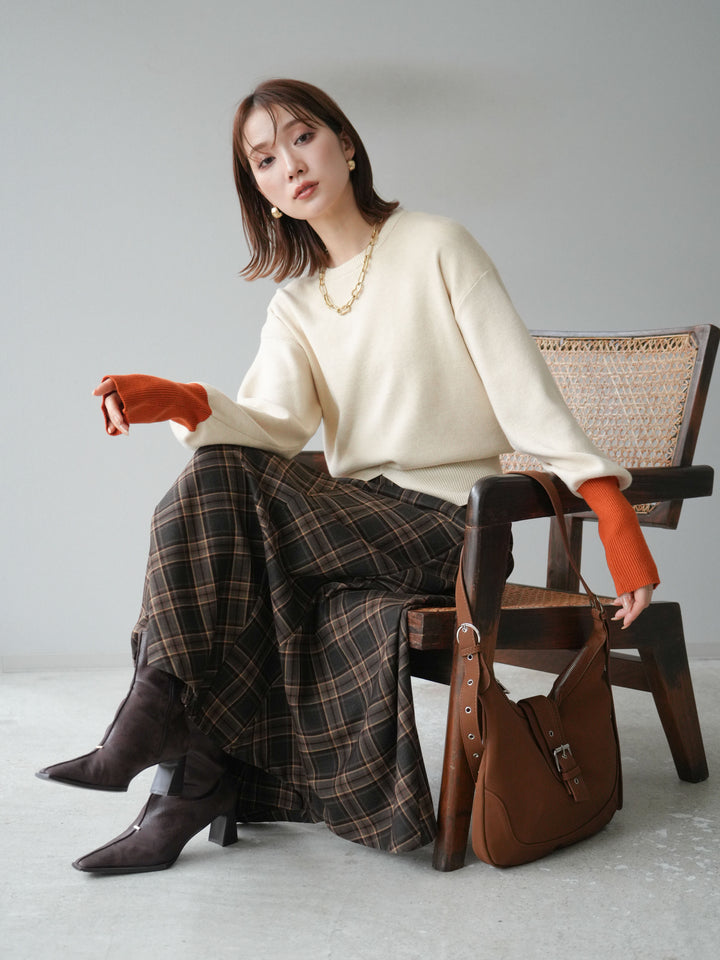 [予約]チェック柄マーメイドスカート/ブラウン