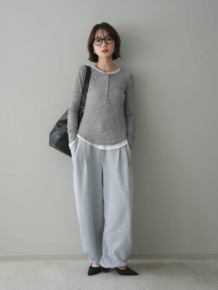 [予約]シアーリブヘンリーネックロンT/gray