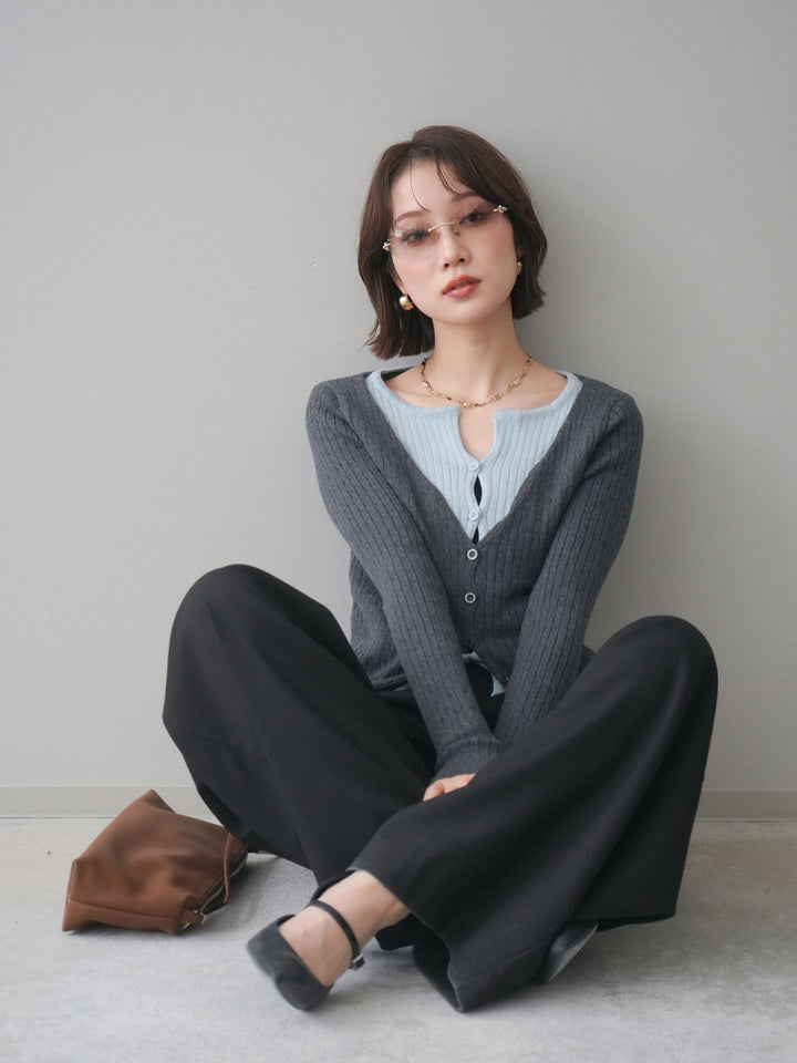 [予約]バイカラーレイヤードニットカーディガン/gray