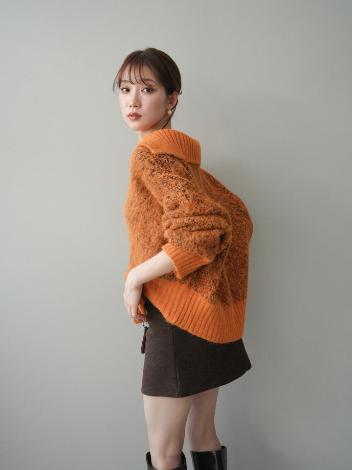 [予約]リブ切替メランジニットカーディガン/orange