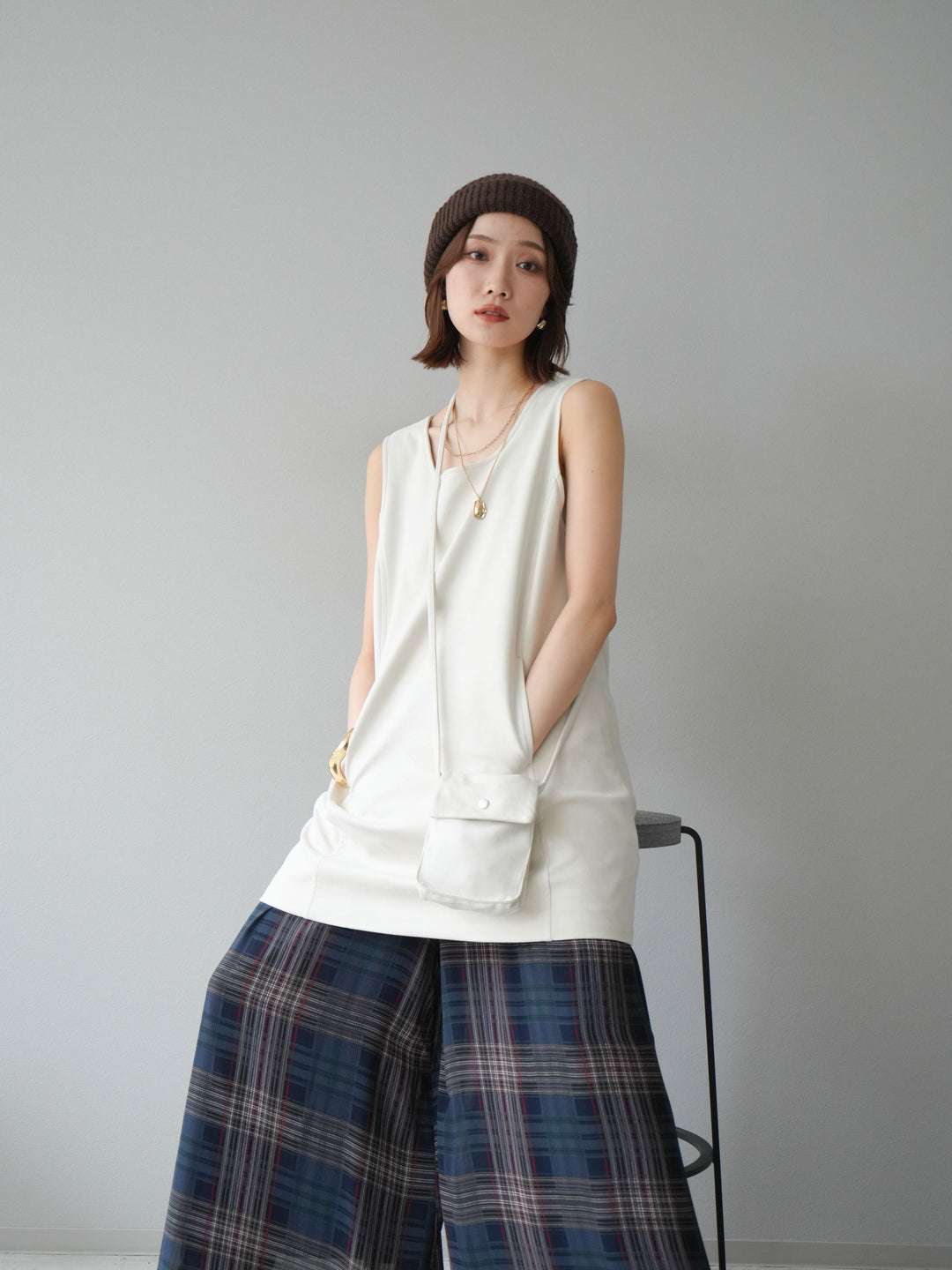 [予約]ショルダーポーチ付スウェードミニワンピース/アイボリー