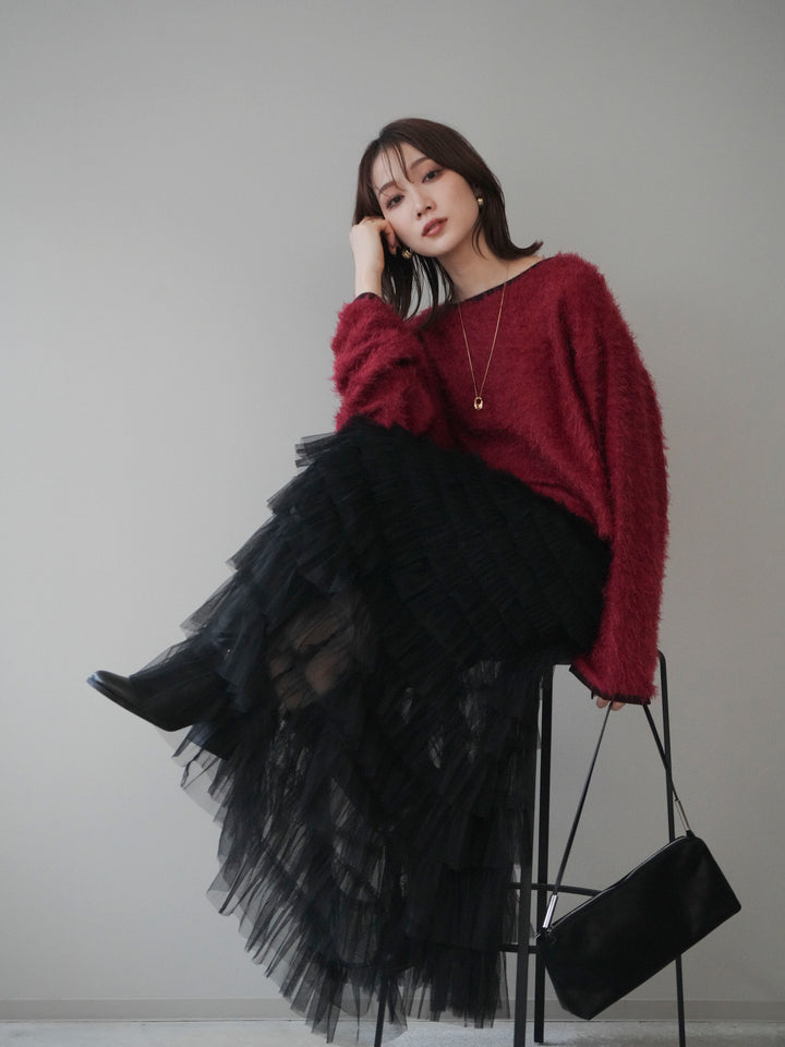 [予約]バイカラー2WAYシャギーニットカーディガン/red