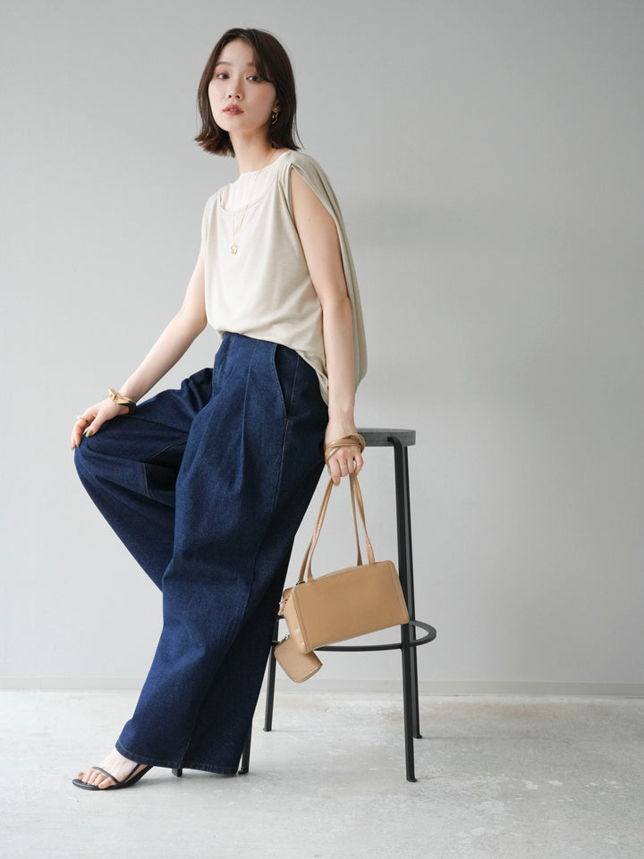 [預訂] 雙向透視層疊垂墜上衣/米色