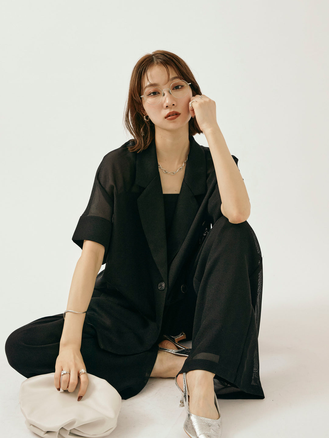 【Allure】[SET]メッシュハーフテーラードジャケット+メッシュハーフテーラードジャケット(2set)