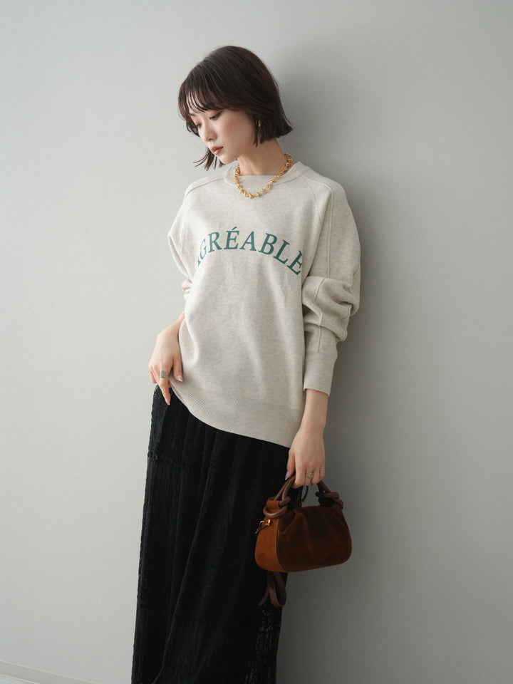 [予約]半ラバープリントロゴスウェットライクニットプルオーバー/oatmeal