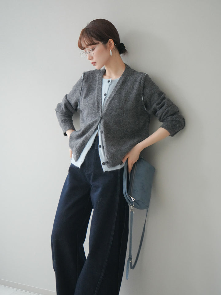 [SET]配色レイヤードニットカーディガン+選べるアクセセット(2set)